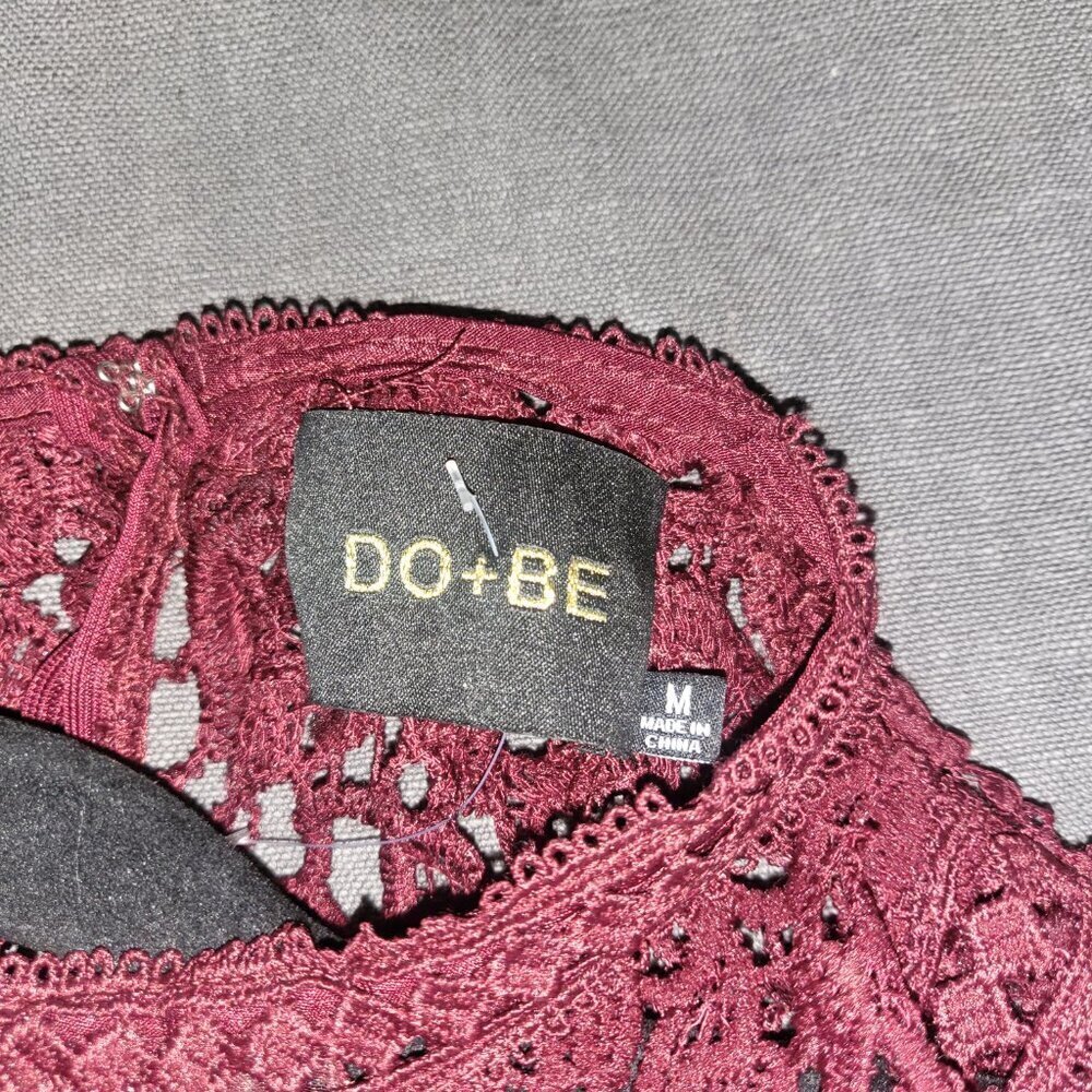 DO + BE Burgundy Wine Embroidered Lace Fit & Flare Knee-Length Cocktail Dress - Picture 5 of 6